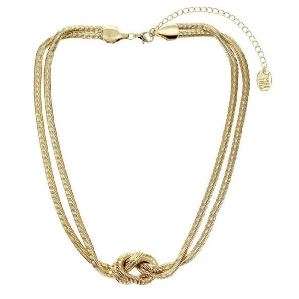 NEW Gold Knot 16" necklace with 3 inch‎ extender Double Flat Snake Chain Jewelry
